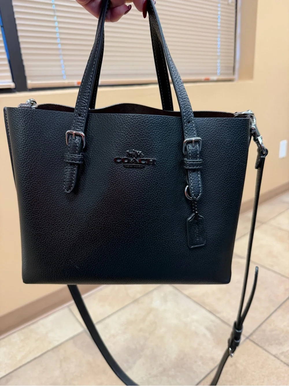 COACH Black Pebbled Leather Satchel with Removable Strap